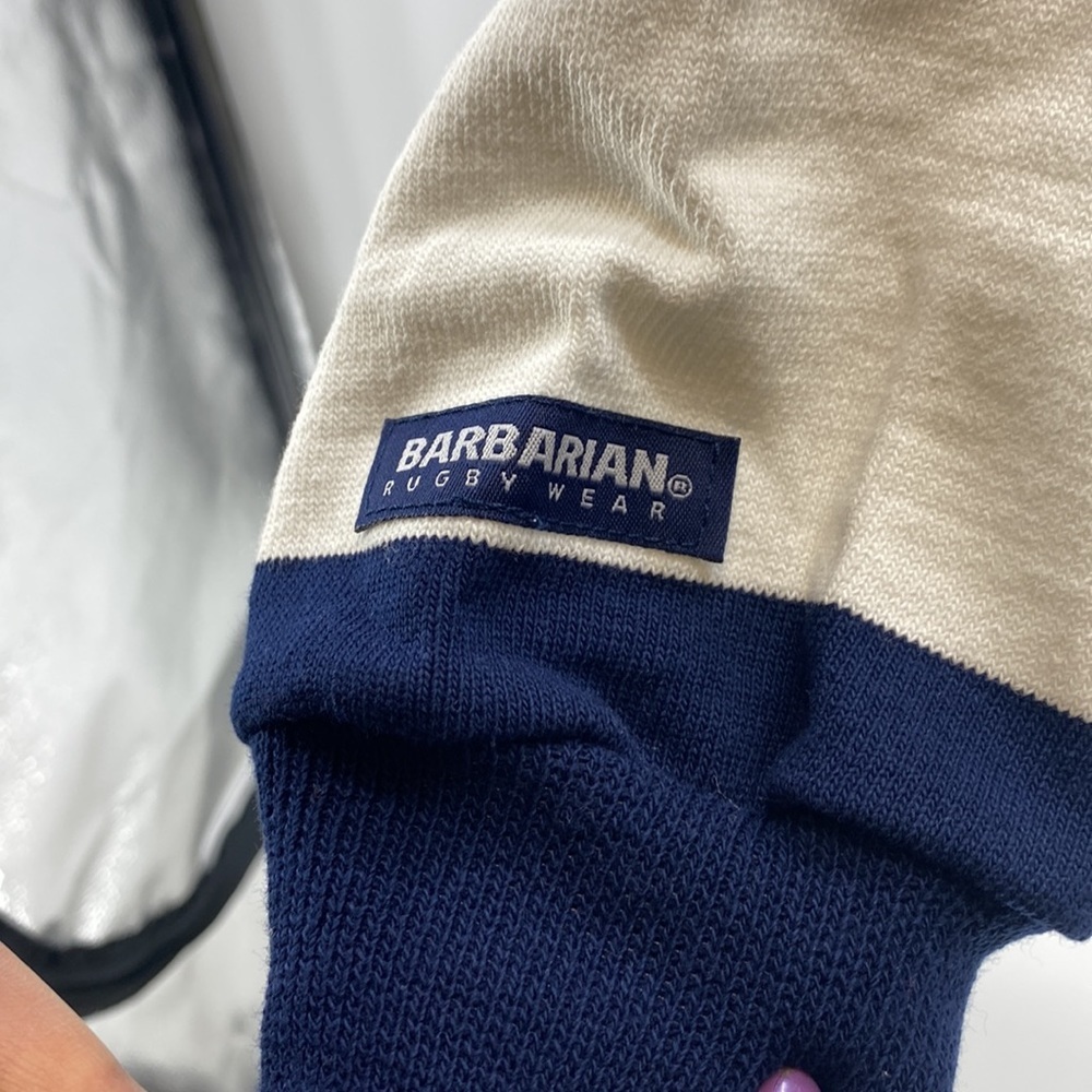 Barbarian Rugby Wear Mens Polo Shirt Long Sleeves White/ Blue Cal Berkeley - Picture 3 of 8